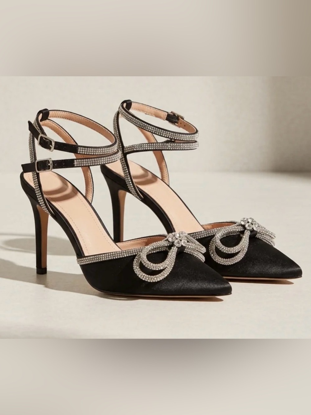 BCBGeneration Aurelisse glitter rhinestone Toe Crystal Bow Ankle-Strap Heels